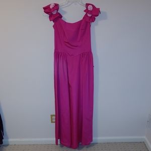 Vintage pink rose shoulder maxi dress